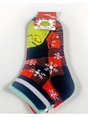 Dr. Seuss Grinch Christmas Unisex Ankle Socks 3-Pack Festive Holiday New